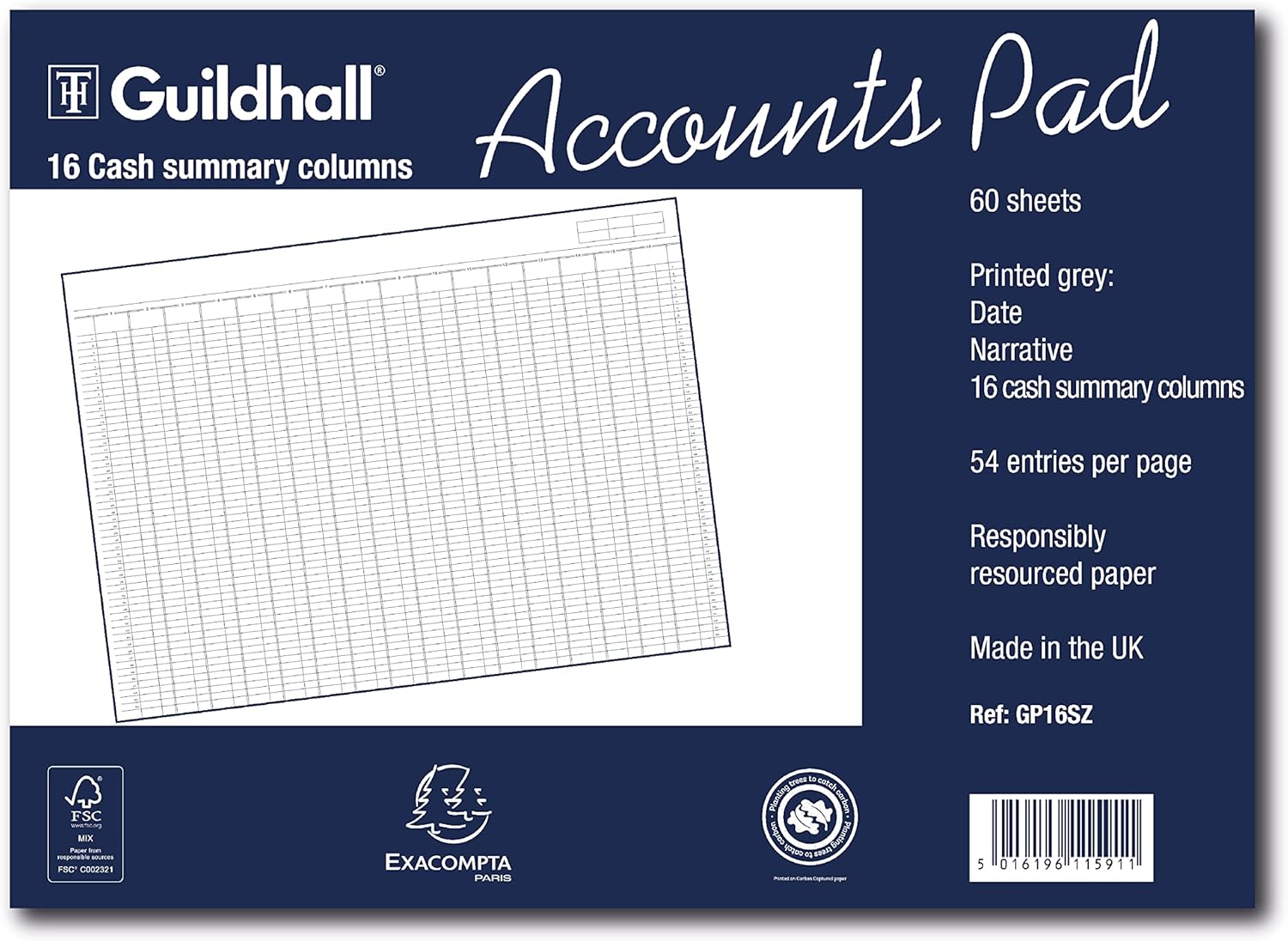 Thumbnail 6 de Exacompta Guildhall Accounts Pad A3, 60 sheets, 14 Cash Columns, White