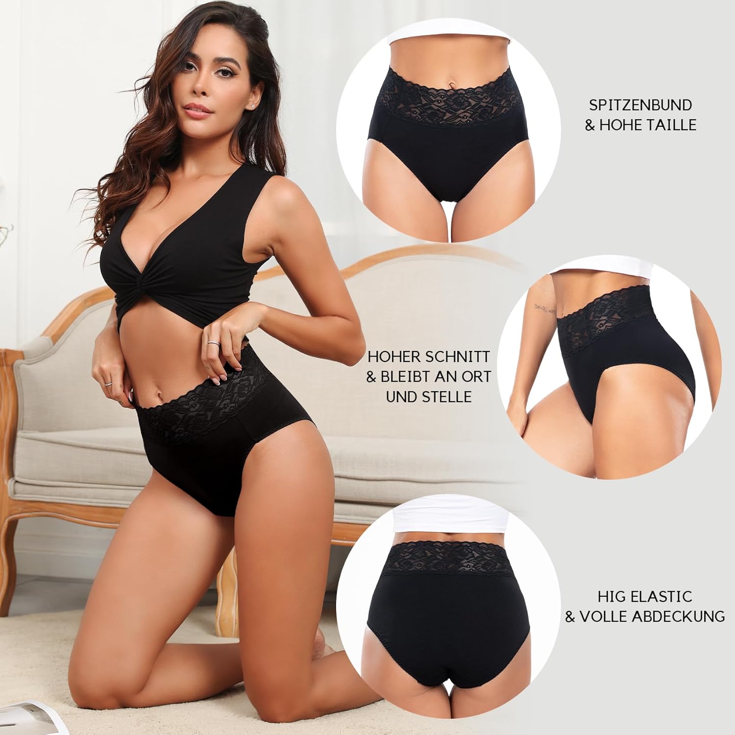 Thumbnail 2 de Wealurre Damen-Slips im 5er Pack: High-Waist aus Baumwolle mit Spitze