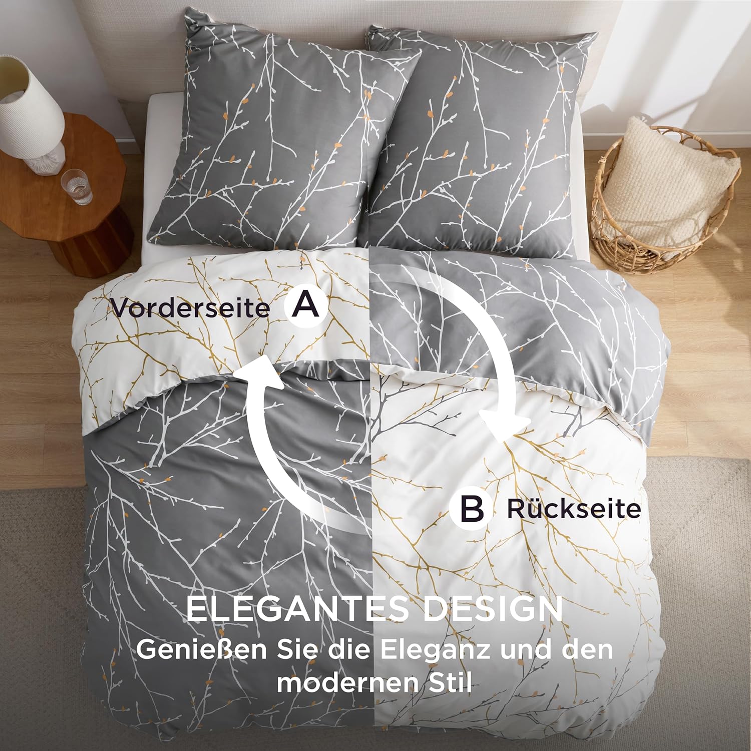 Thumbnail 2 de BEDSURE Bettwäsche 135x200 Grau Zweige
