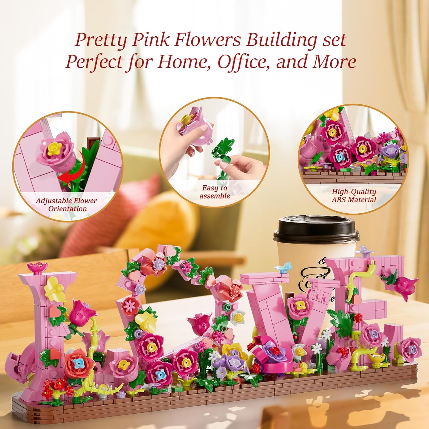 Thumbnail 2 de KOJAYHOL Lot de 791 jouets de construction en forme de cœur « LOVE » – kit DIY déco florale