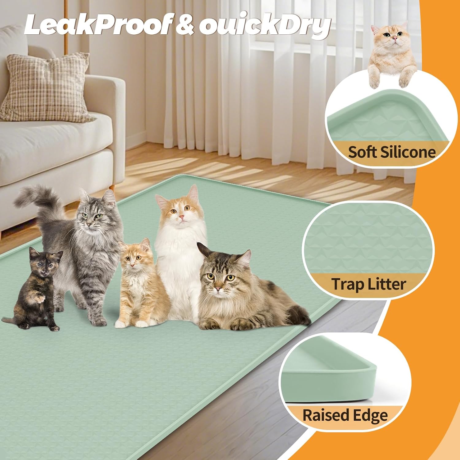 Detalle de Bartuke Cat Litter Mat XXL: Silicone, 51x26 inches, Diamond Pattern with Edge