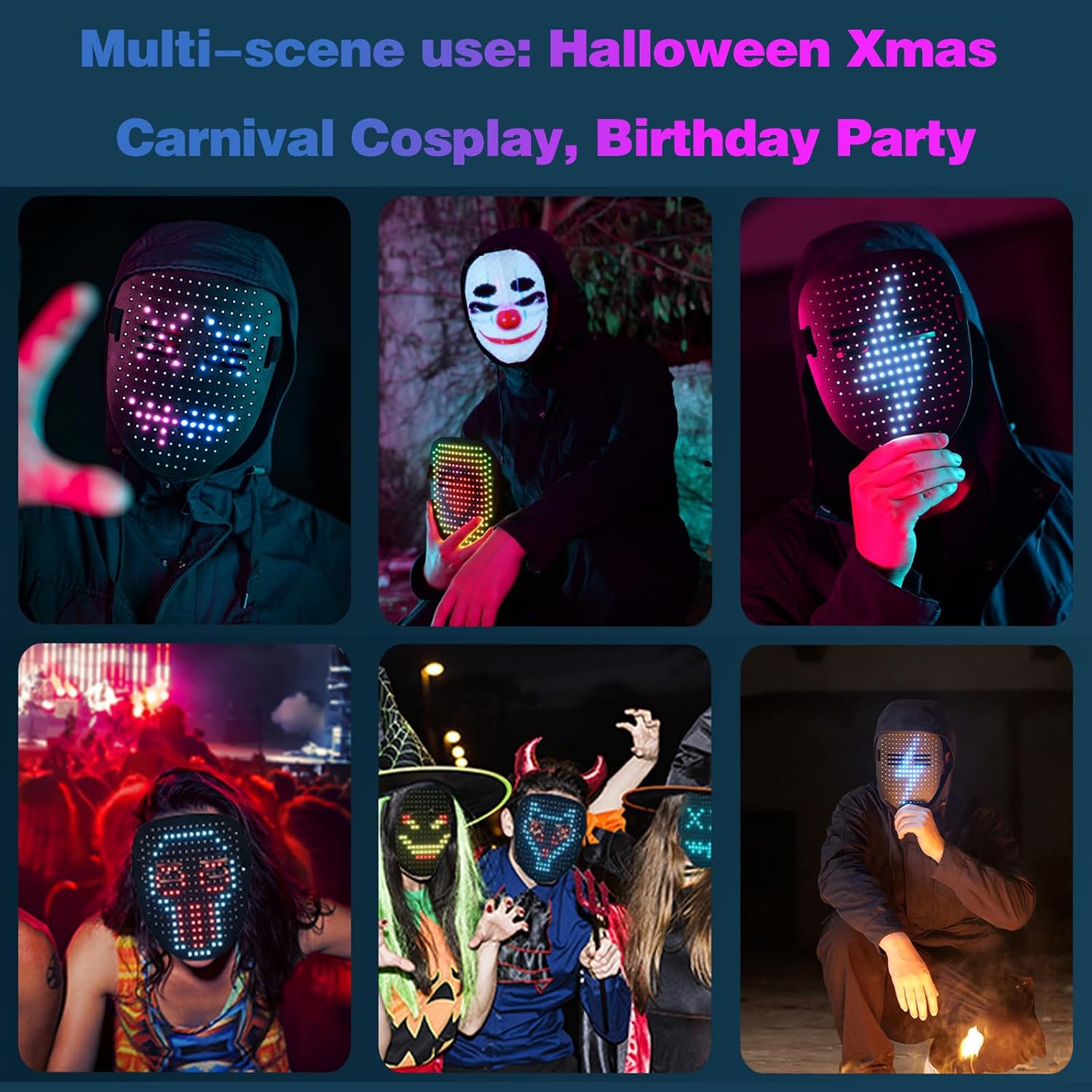 Detalle 2 de MOYACA LED Light-Up Mask with Gesture Sensing, 50+ Patterns and USB-C Charging