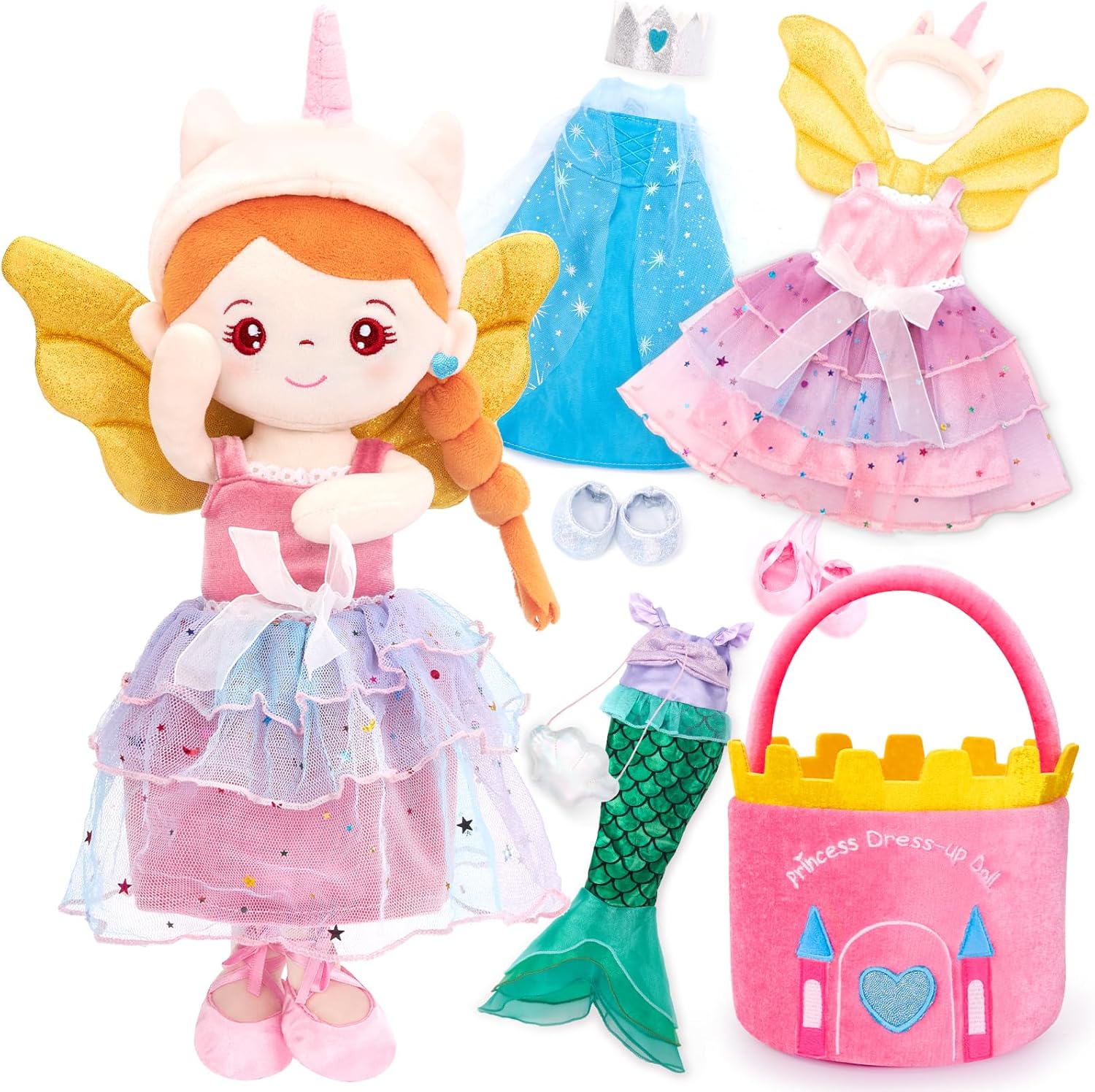Detalle de Hahaland Dress Up Doll Playsets (Princess, Mermaid & Unicorn) with Plush Carry Bag