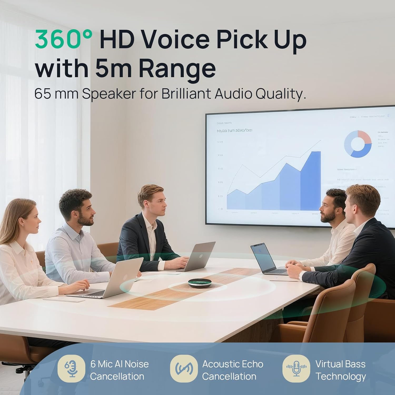 Thumbnail 2 de Yealink SP96 Bluetooth Conference Speaker for Office — Portable 6-Mic ANC, 26H Talk Time, Daisy Chain up to 20