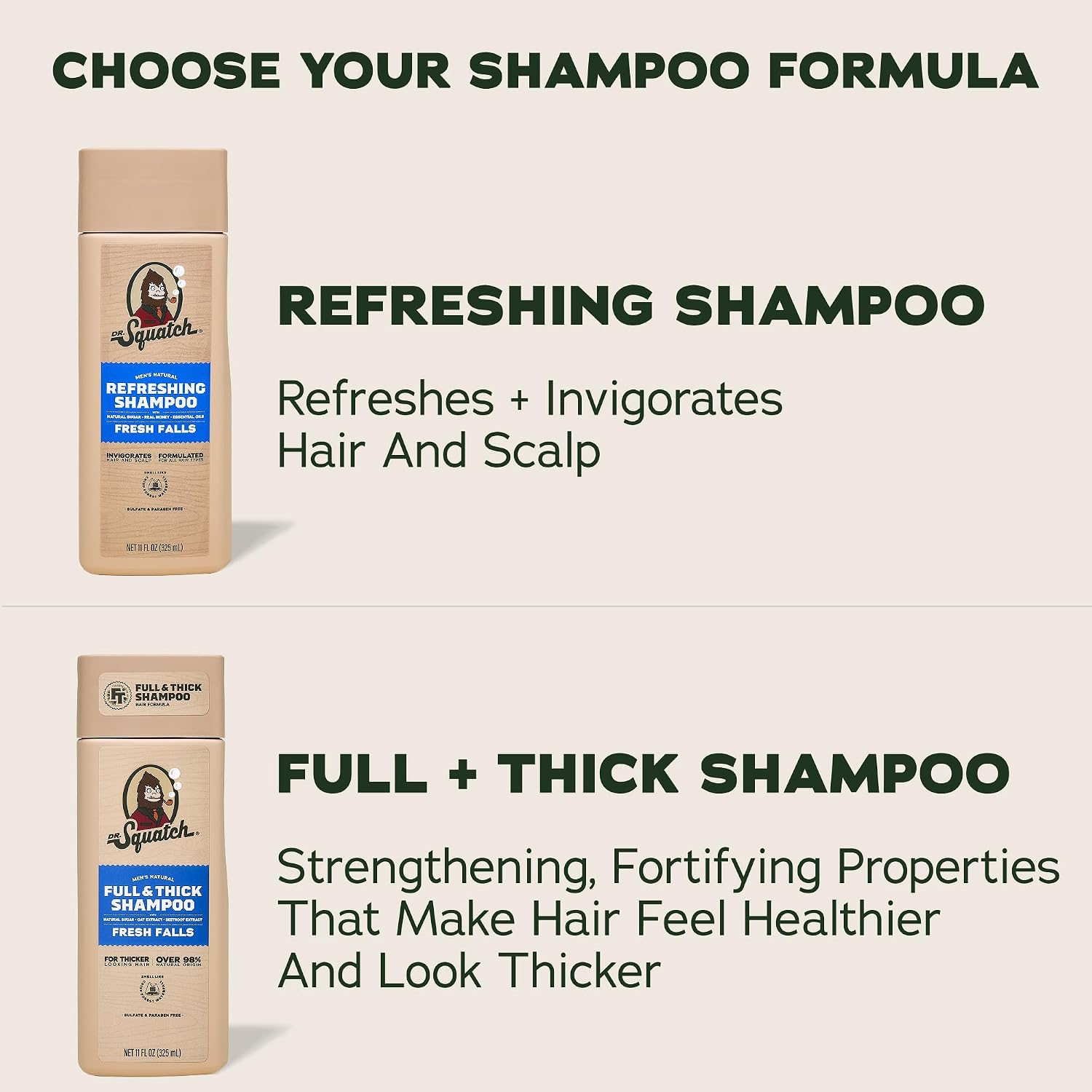 Detalle de Dr. Squatch Full + Thick Shampoo and Conditioner Set, Fresh Falls, 11 fl oz