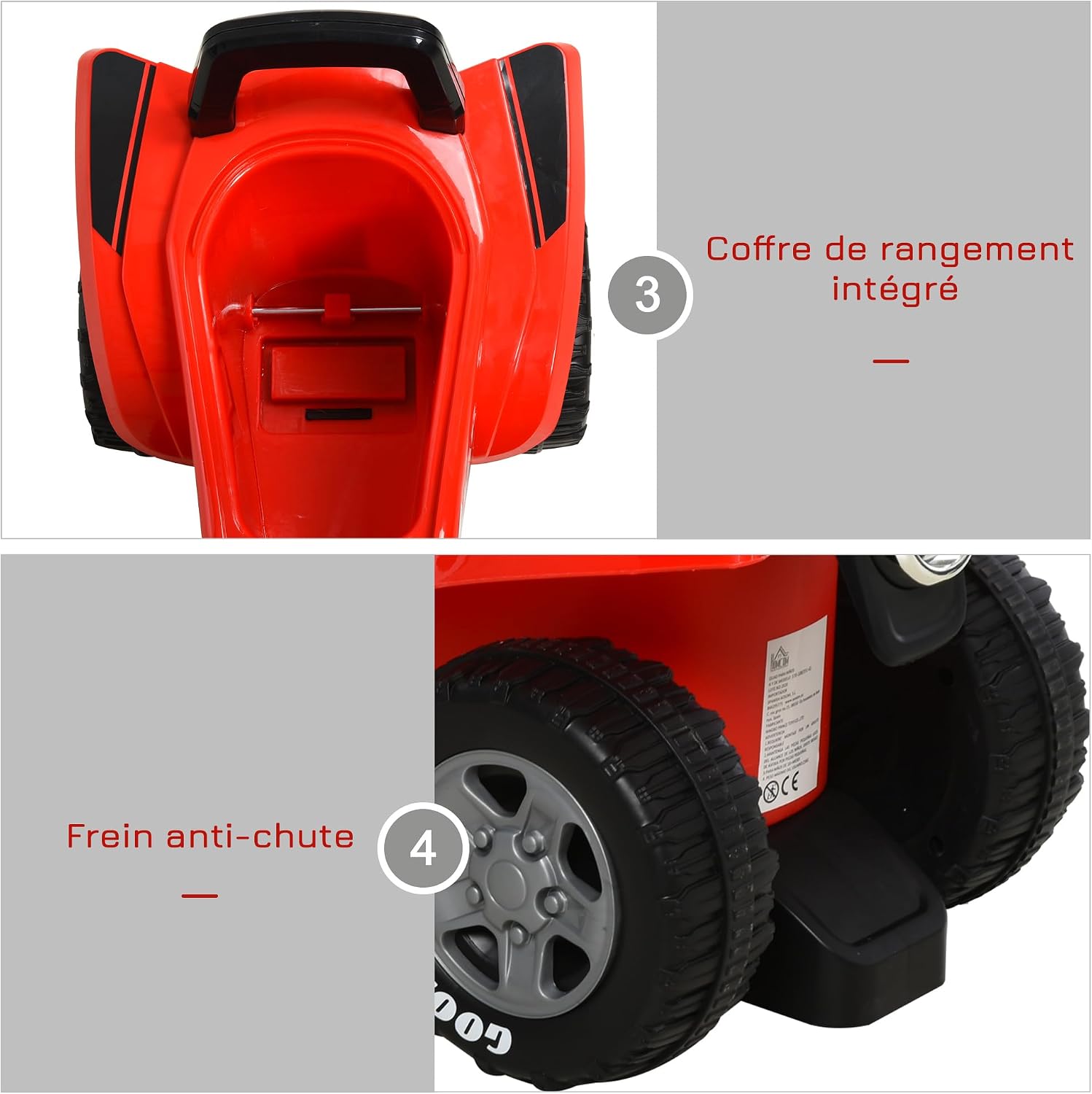 Detalle de HOMCOM 370-108RD kinderquad met led-koplampen en claxon