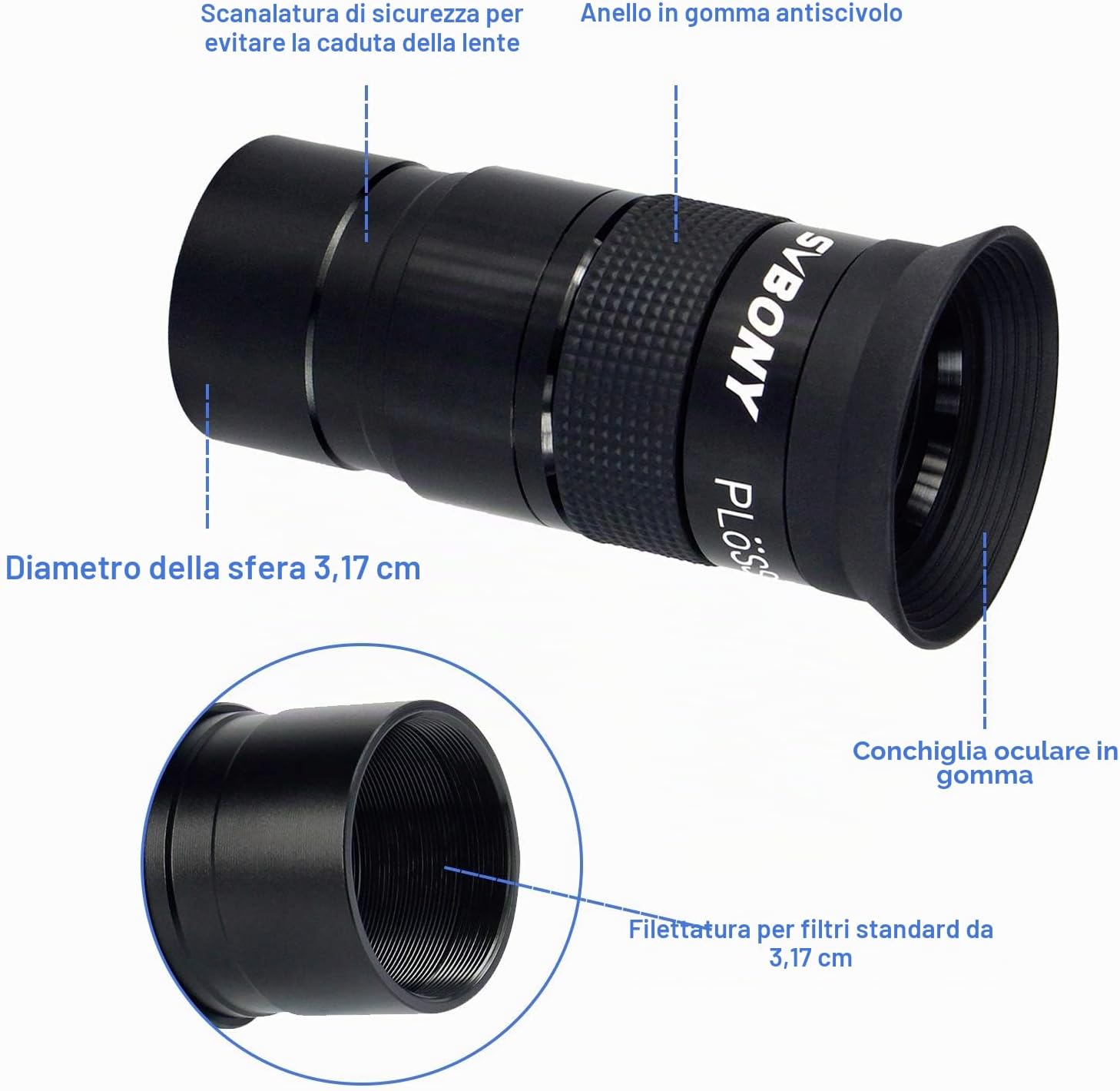 Detalle 2 de Svbony Plossl 40 mm oculare 1,25″ per telescopio 🔭