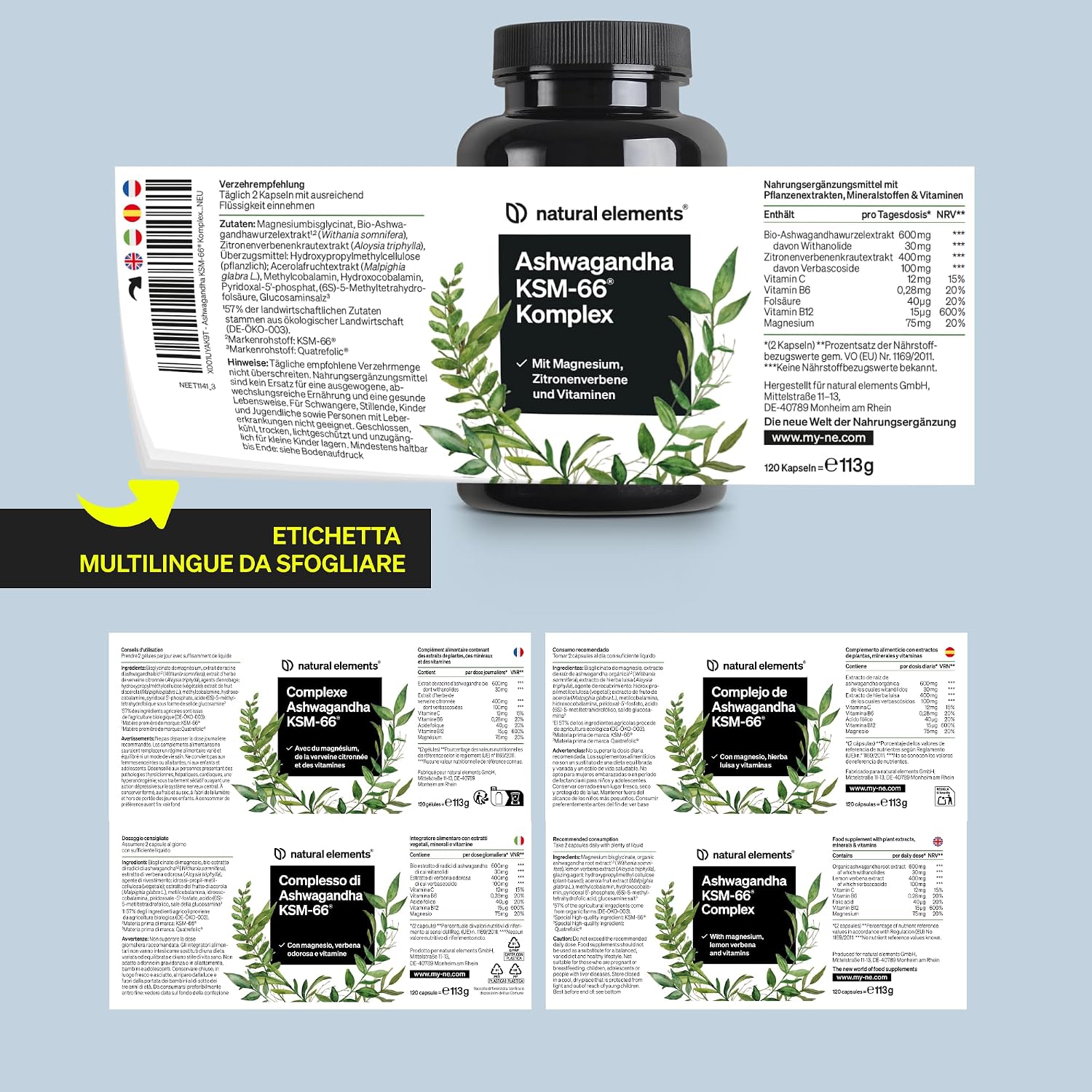 Thumbnail 6 de Ashwagandha KSM-66 (120 capsule) con magnesio bisglicinato, B6, B12 e vitamina C