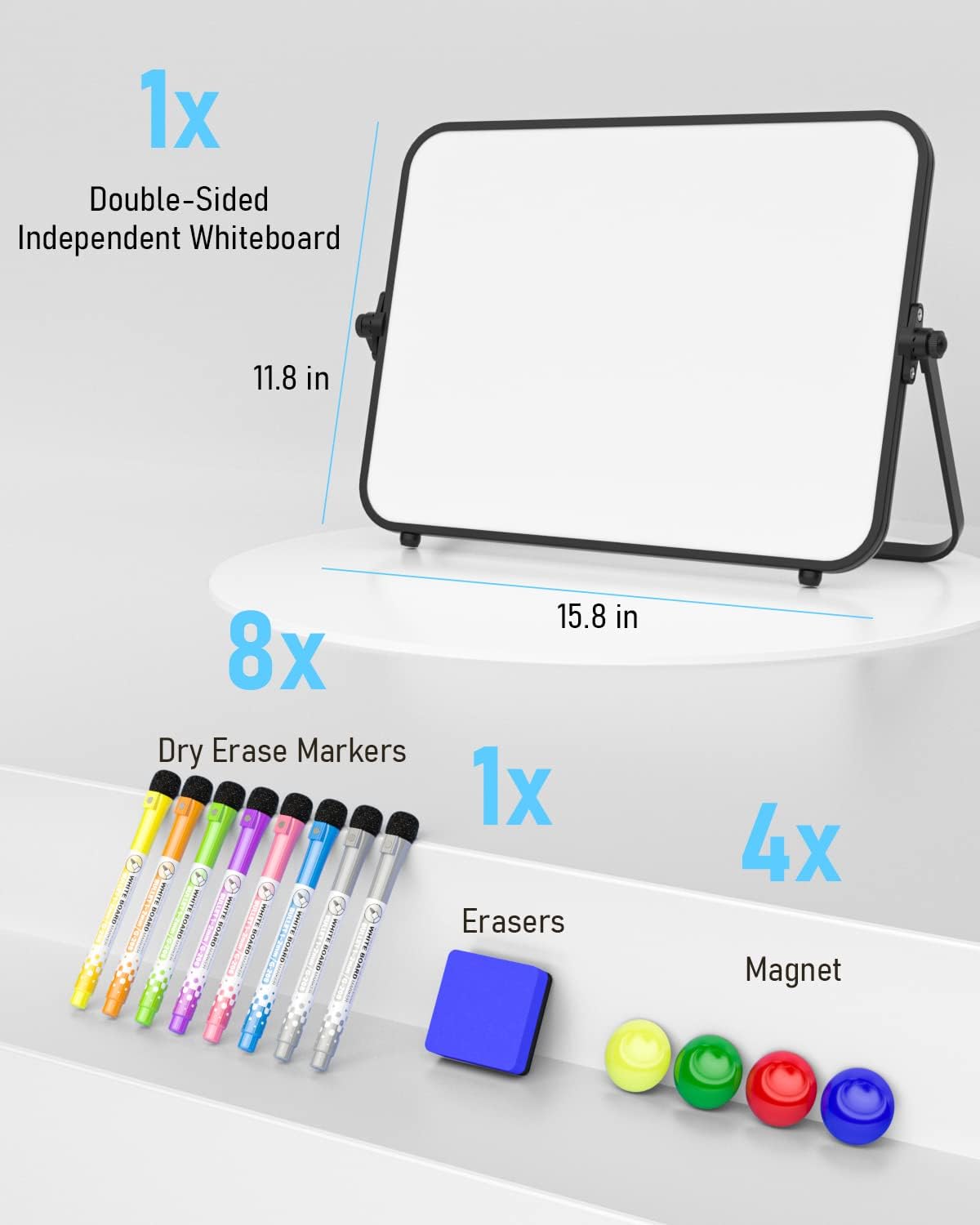 Thumbnail 5 de Nicpro Dry Erase Small Whiteboard A3 with Non-Slip Stand, 30 x 40 cm (double sided) with pens, eraser & magnets