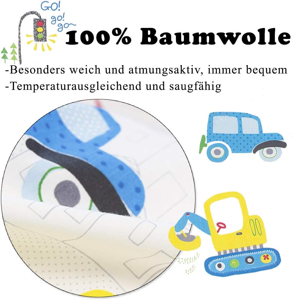 Thumbnail 1 de KEAYOO Kinderbettwäsche 100 x 135 cm aus 100% Baumwolle mit Autos-Muster (2-teilig)