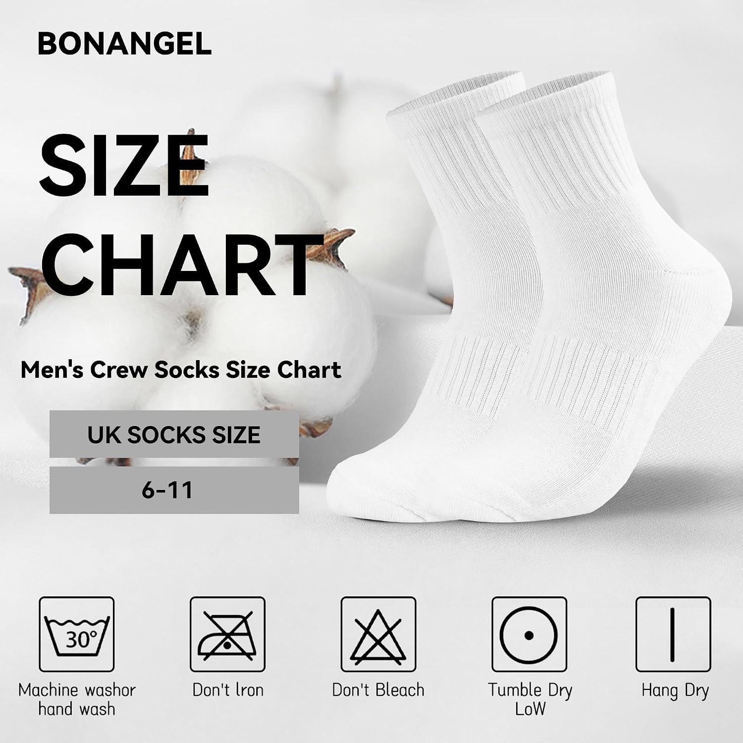 Detalle de BONANGEL Men's White Ankle Quarter Socks with Cushioned Cotton – 6 Pairs
