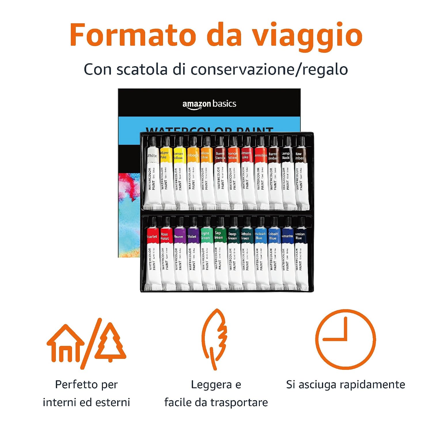 Detalle 2 de Amazon Basics tubetti di pittura ad acquerello – Confezione da 24 colori assortiti (24 x 12 ml)