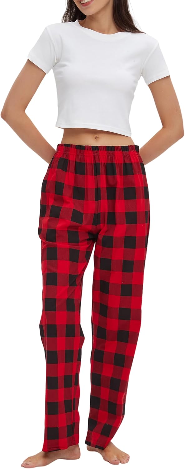 Detalle de Mancru Women's Pyjama Bottoms – Comfortable Cotton Plaid Lounge Pants