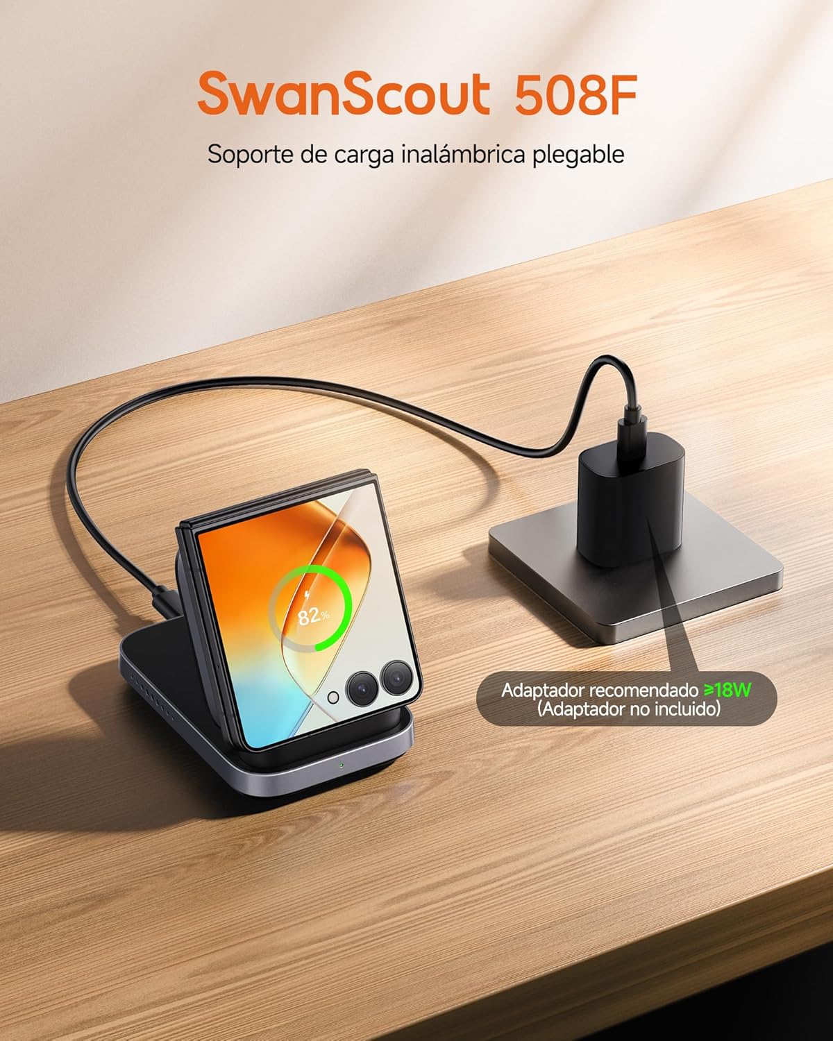 Detalle 2 de SwanScout 508F Cargador inalámbrico 15 W para Z Flip