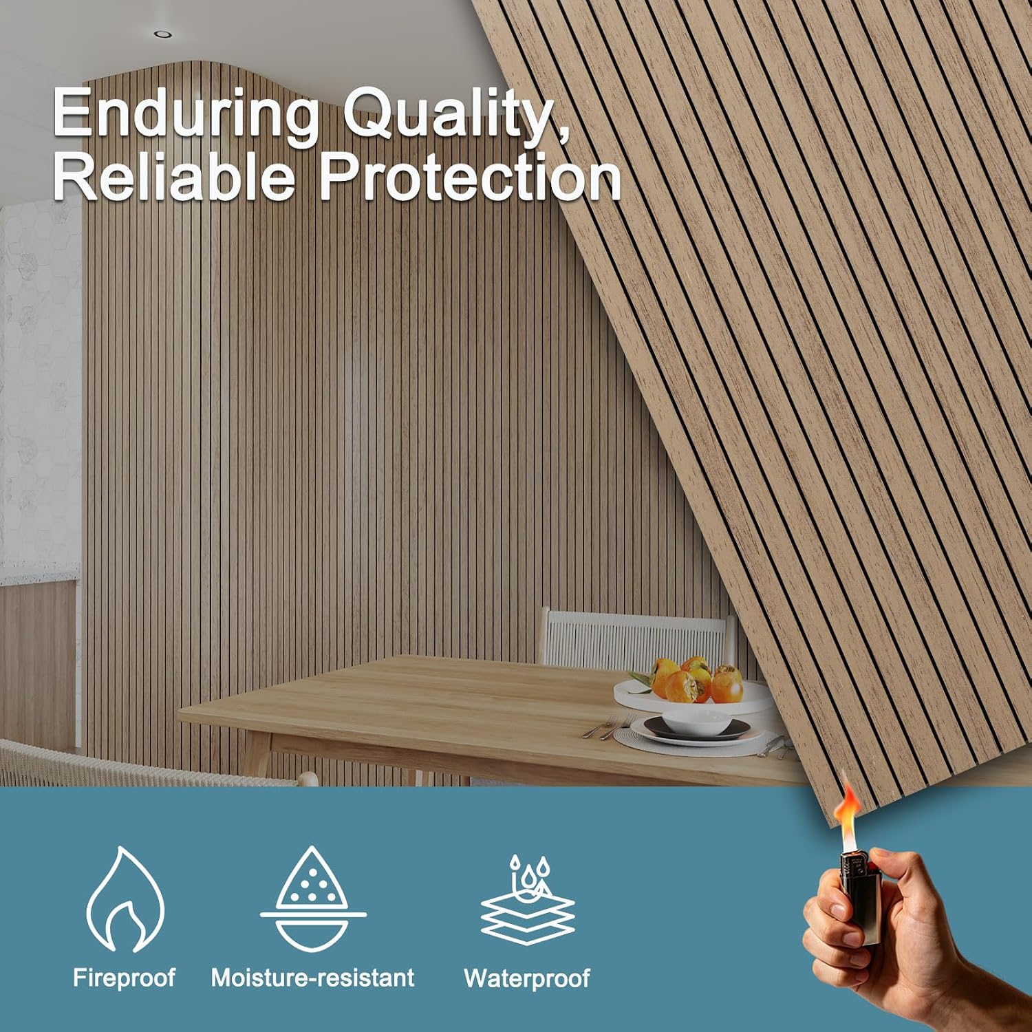 Detalle 2 de AKUMAX AM -3D05-Teak-8mm-8P Walnut Acoustic Slat Wall Panels, 4-Pack