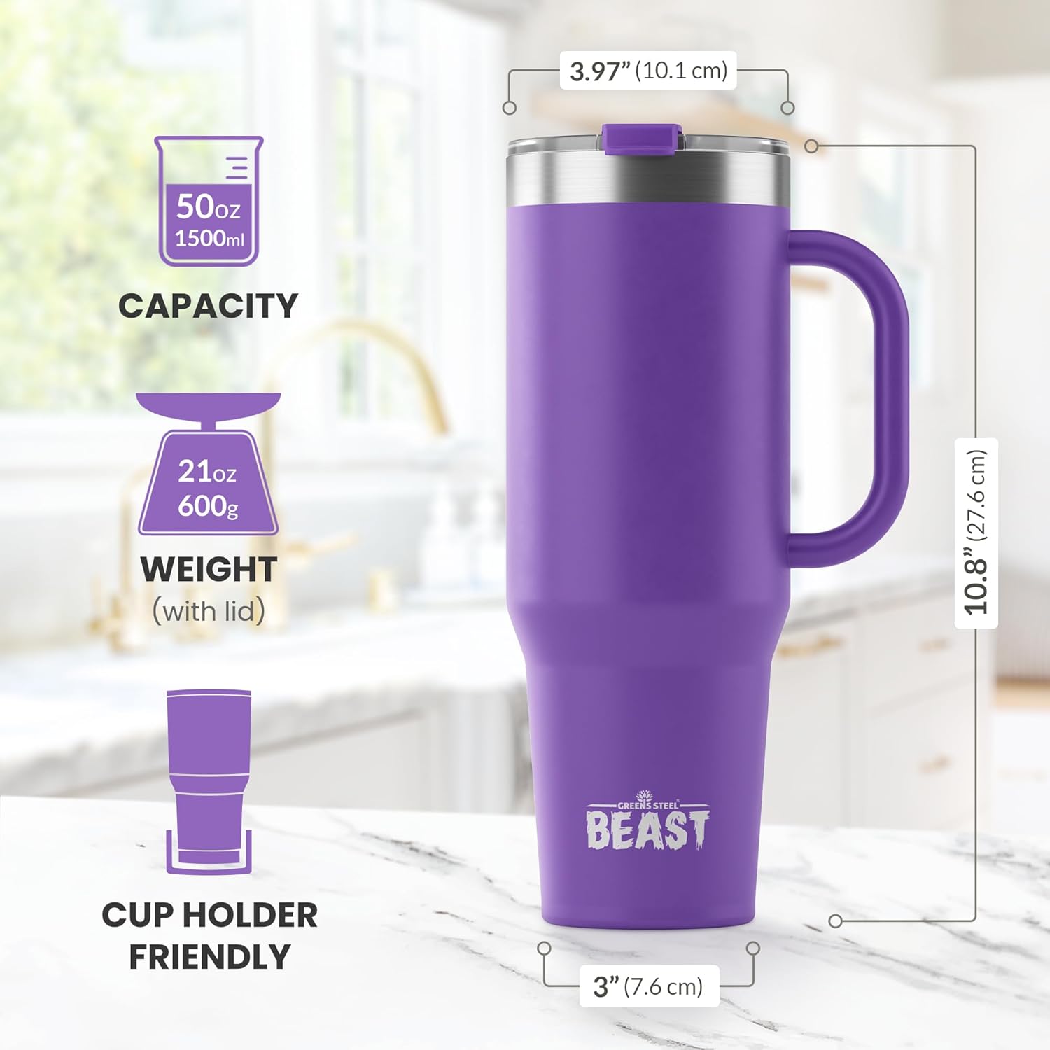 Thumbnail 2 de Beast 50 oz Tumbler with Handle (Deep Purple) — Stainless Steel Vacuum Insulated Travel Cup with Lid