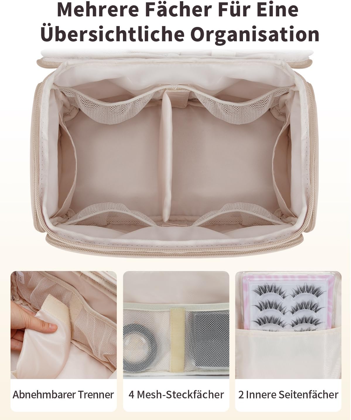 Thumbnail 2 de WANDF Damen-Reise-Kulturbeutel: große, weit geöffnete Kulturtasche mit Griff (Khaki)