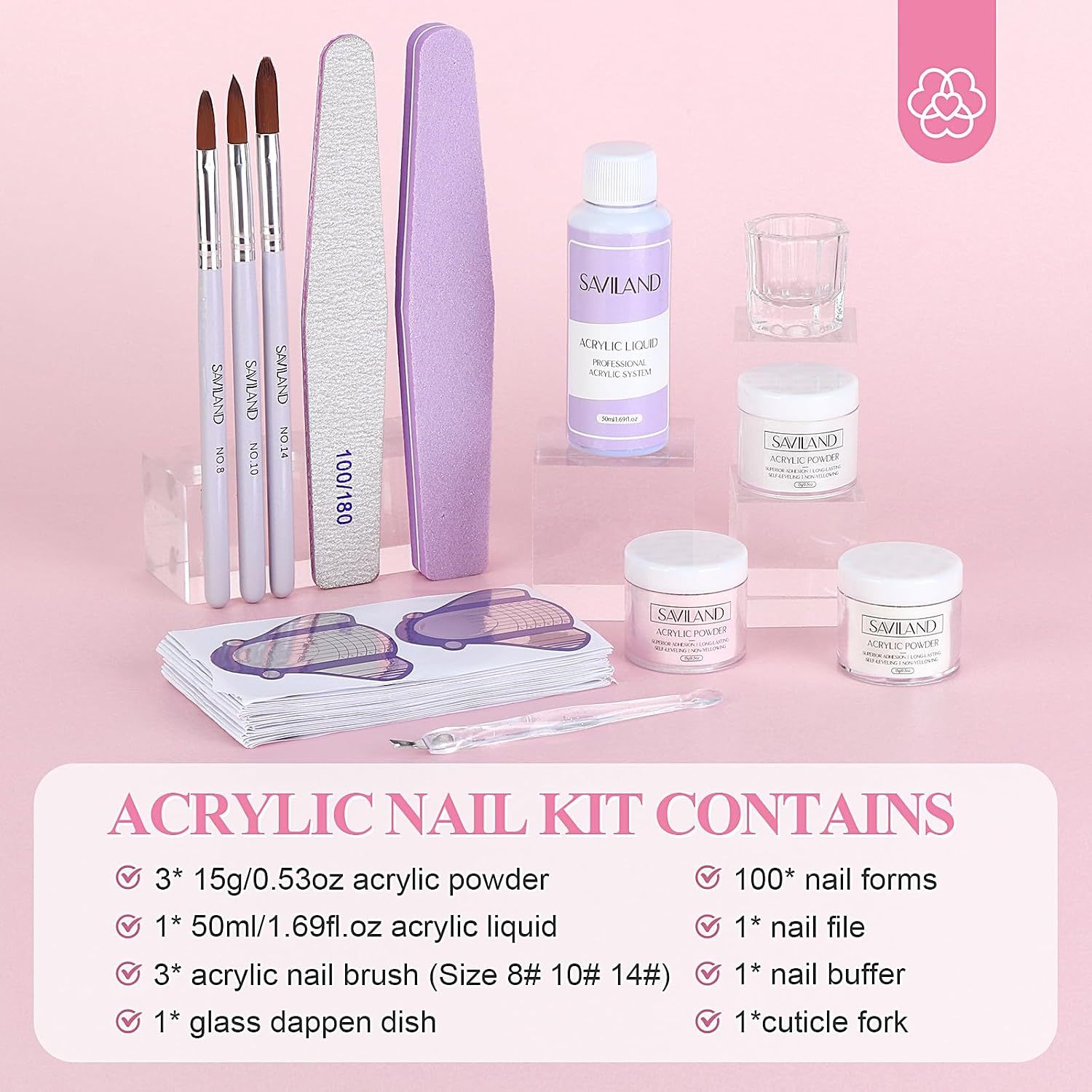 Detalle de SAVILAND Acrylic Nail Kit, 50ml Liquid