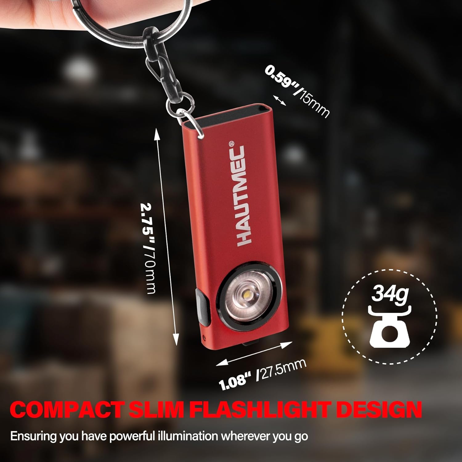 Thumbnail 1 de HAUTMEC Mini EDC Torch (HT0332) rechargeable flashlight with Type-C charging, magnetic base and clip, up to 400 lumens