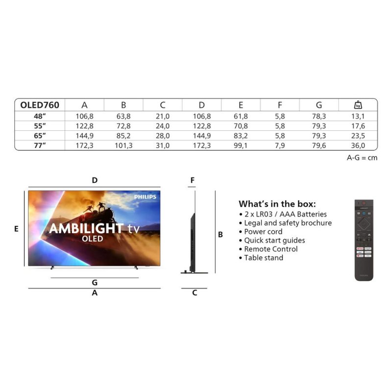 Detalle de Philips OLED 77OLED76012: TV OLED 77" con Ambilight, 4K 120 Hz y HDR para cine en casa y gaming