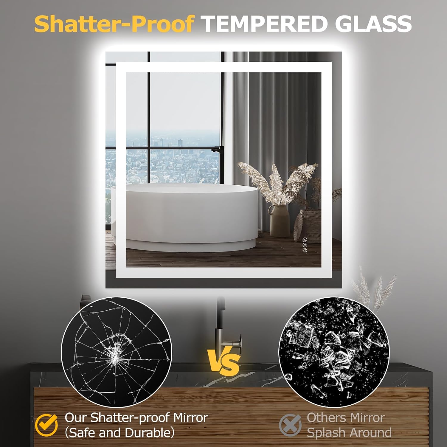 Thumbnail 6 de Hivone 36x36 LED Bathroom Mirror, Dimmable 🪞