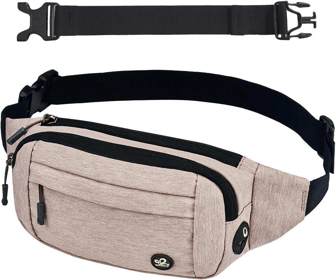 Detalle de WATERFLY Bauchtasche / Hüfttasche klein für Herren & Damen – Sport-Bum-Bag in Beige mit Verlängerungsgurt