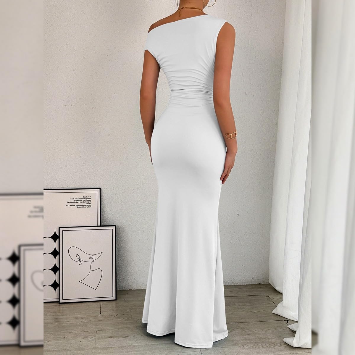 Detalle de Belriviere Womens Off The Shoulder Maxi Dress - Ruched Fishtail Bodycon Gown
