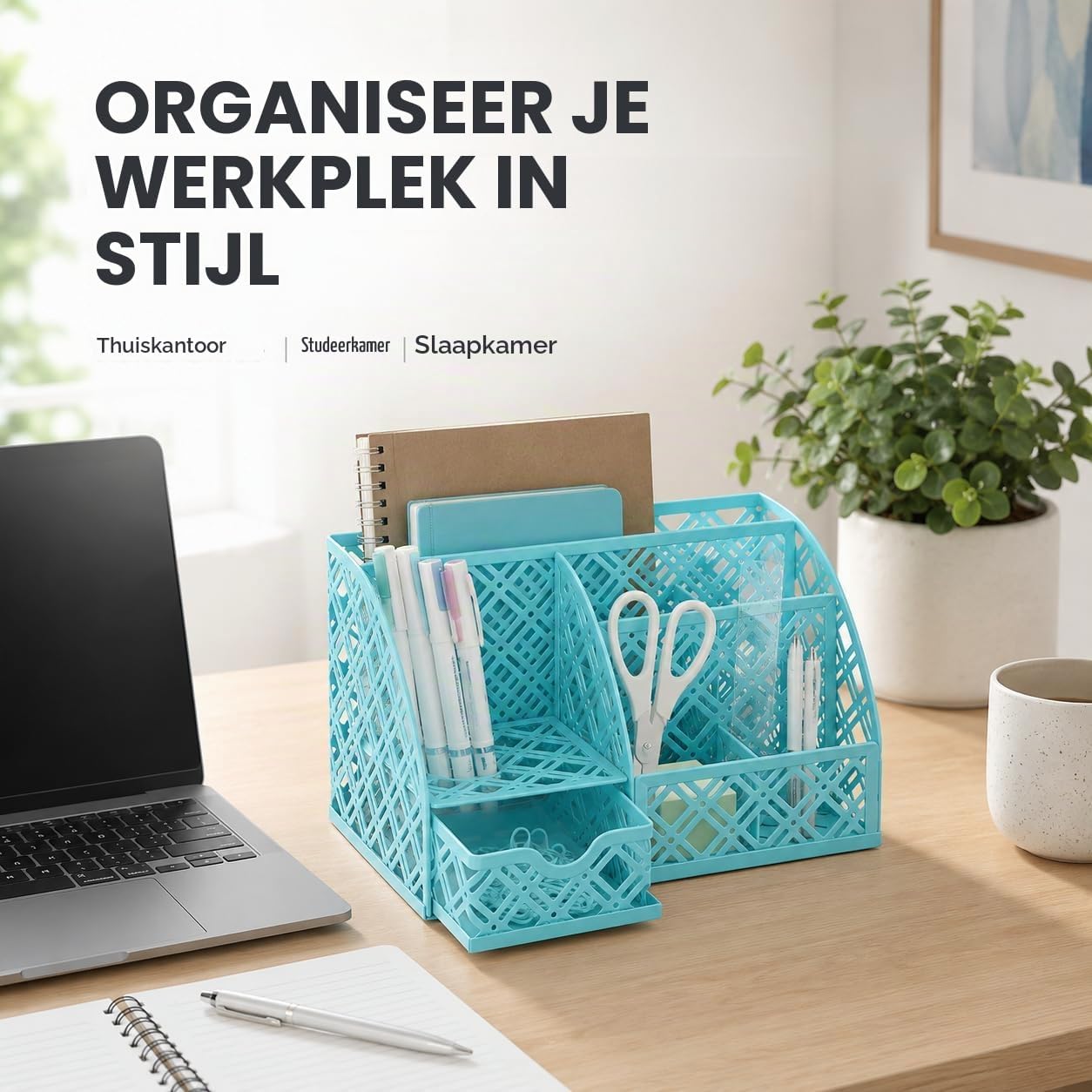 Detalle 2 de Exerz EX348 bureau-organizer van metaal, 7 vakken en uittrekbare lade