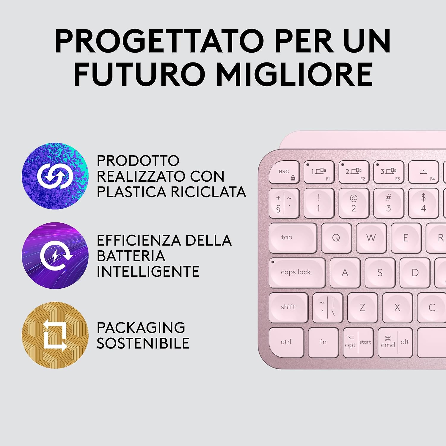 Detalle de Logitech MX Keys Mini Tastiera Illuminata Wireless – Rosa, USB-C, Multi‑dispositivo, ITA QWERTY