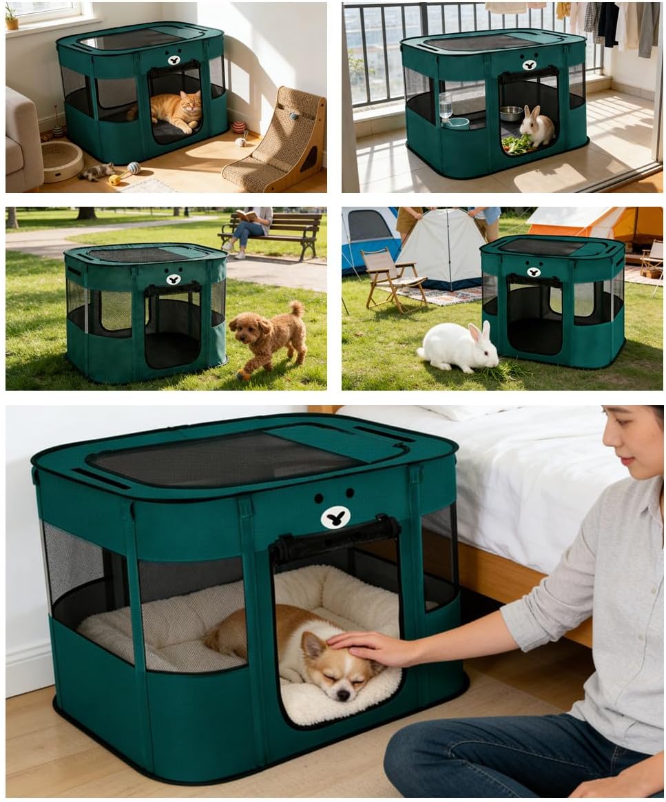Detalle 2 de Floving Tragbares Hundehaus: Rechteckiger Haustierzaun 70x55x45 cm – faltbar und wetterfest