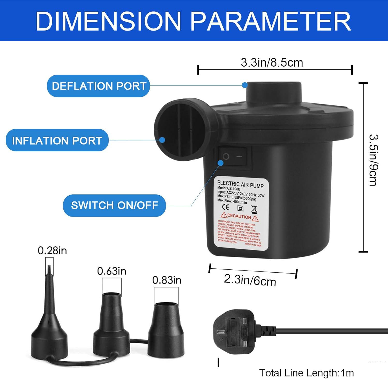 Detalle 2 de Jsdoin Electric Air Pump 50W 220V for Mattresses