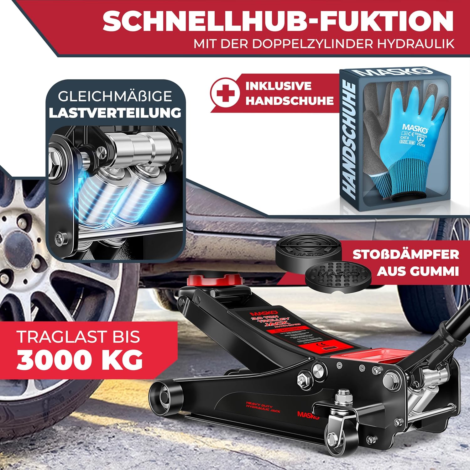 Thumbnail 5 de MASKO Wagenheber hydraulisch 3T Flache Hubhöhe 85–485 mm