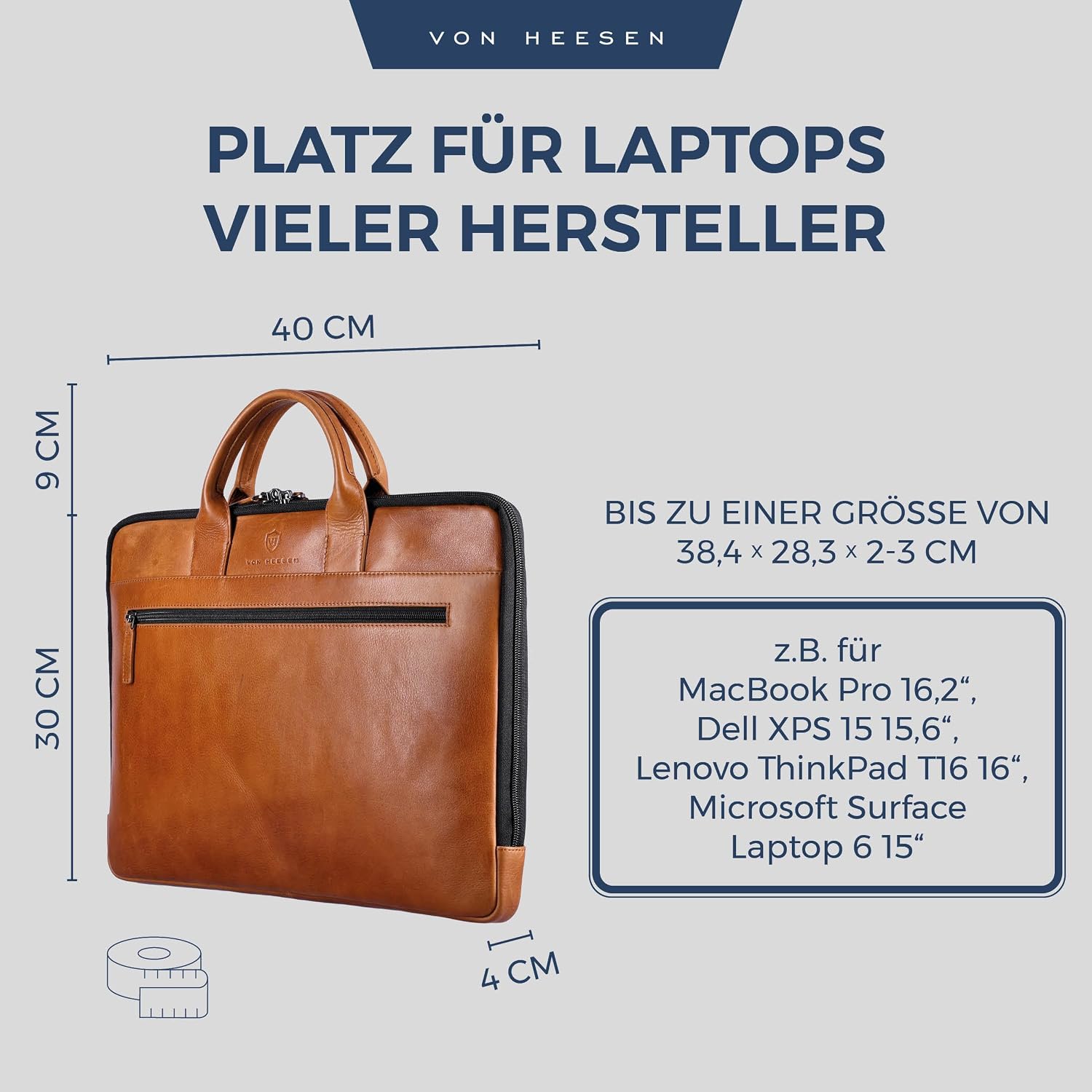 Thumbnail 2 de VON HEESEN Leder-Laptoptasche bis 16 Zoll