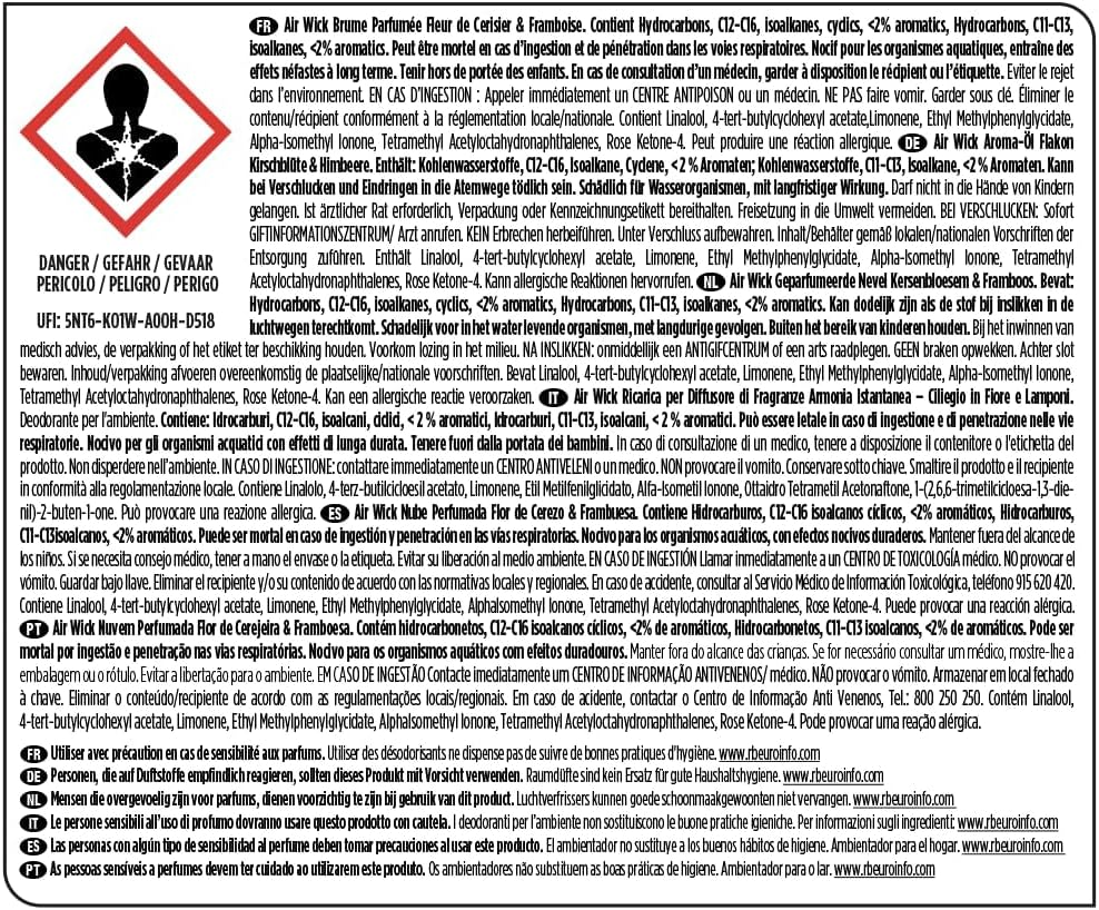 Detalle de Air Wick Armonia Istantanea - Ricariche Diffusore Oli Essenziali, Ciliegio in Fiore e Lamponi (3x20ml)