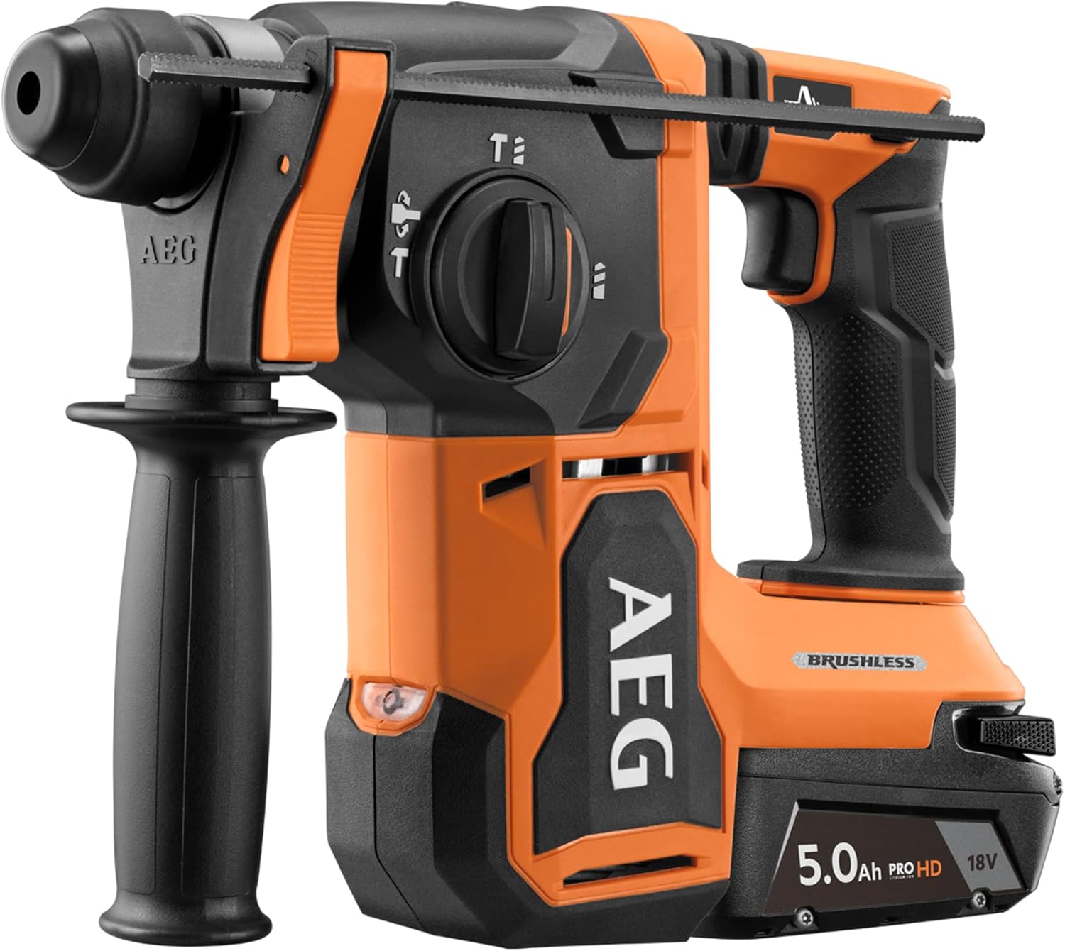 Detalle 2 de AEG BBH18BL2-502C Tassellatore SDS-Plus Brushless 18V con 2 batterie 5.0Ah – Foratura 26 mm e 2,5 J di impatto
