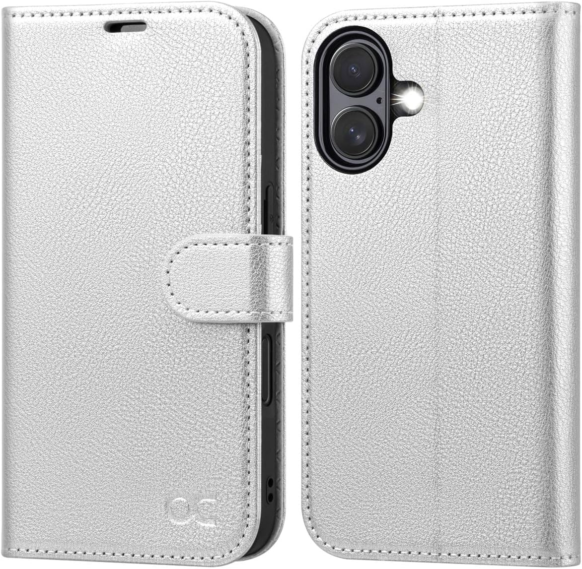 Detalle de OCASE Hülle für iPhone 17 5G mit Kartenfach, Magnet & Standfunktion (silber)