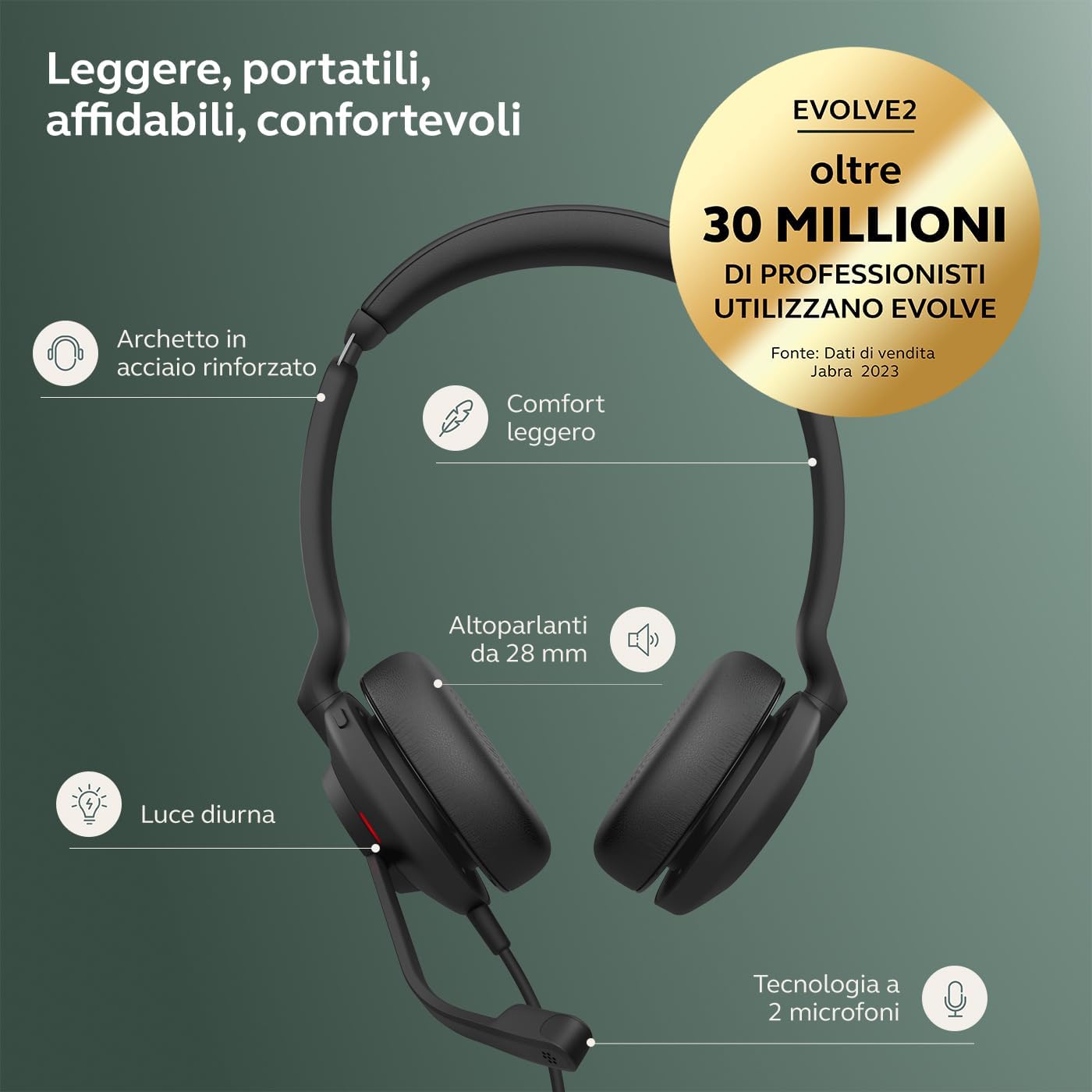 Detalle 2 de Jabra Evolve2 30 SE: Cuffie Stereo USB-A MS con cancellazione rumore, indicatore occupato e custodia morbida