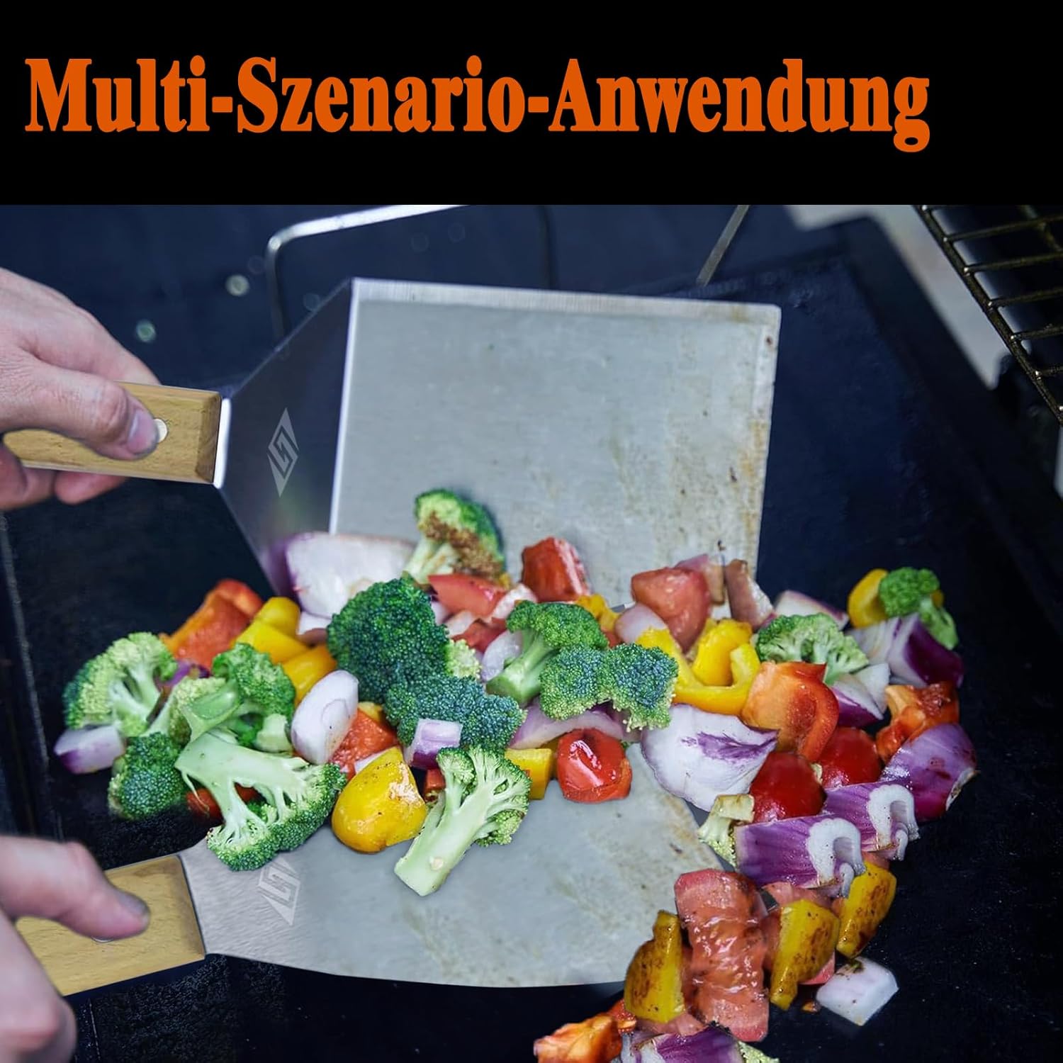 Thumbnail 4 de Ensemble d’outils de barbecue STEVEN-BULL : spatule inox pour plancha et teppanyaki (15,5 x 13,5 cm) avec manche en bois