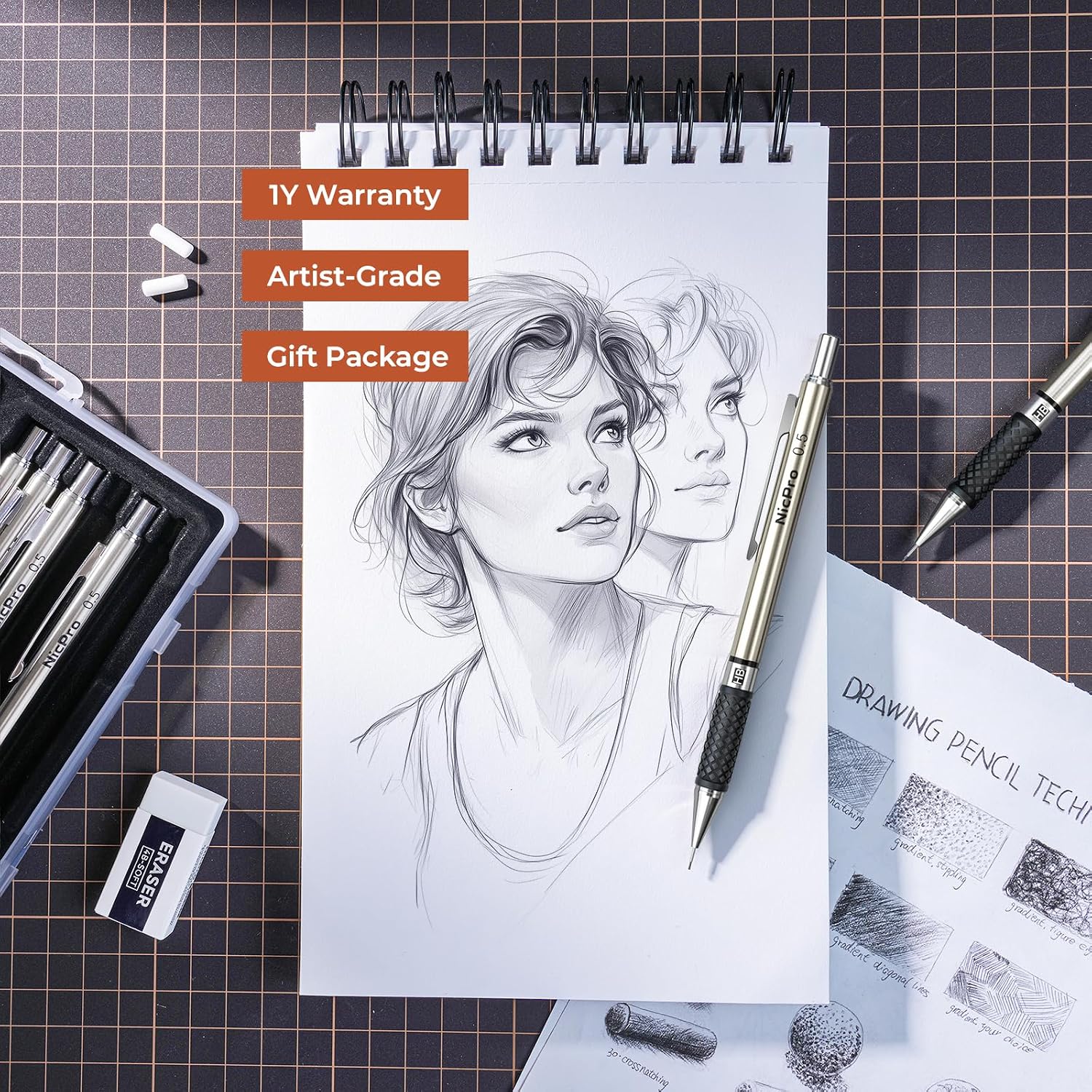 Detalle de Nicpro 0.5 mm Art Mechanical Pencil Set, 6 Metal Pencils with HB Refills