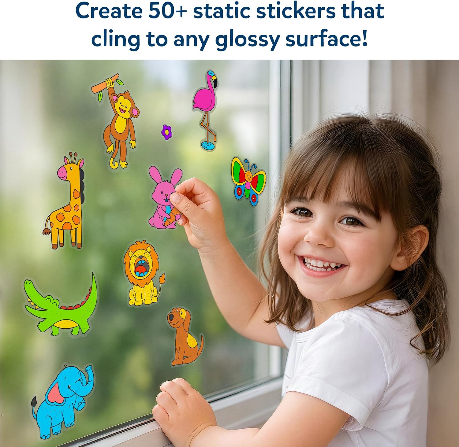 Detalle 2 de Skillmatics Color Clingz Animals: 50+ Reusable Static Stickers for Mess-Free Cling Art (Ages 3–7)