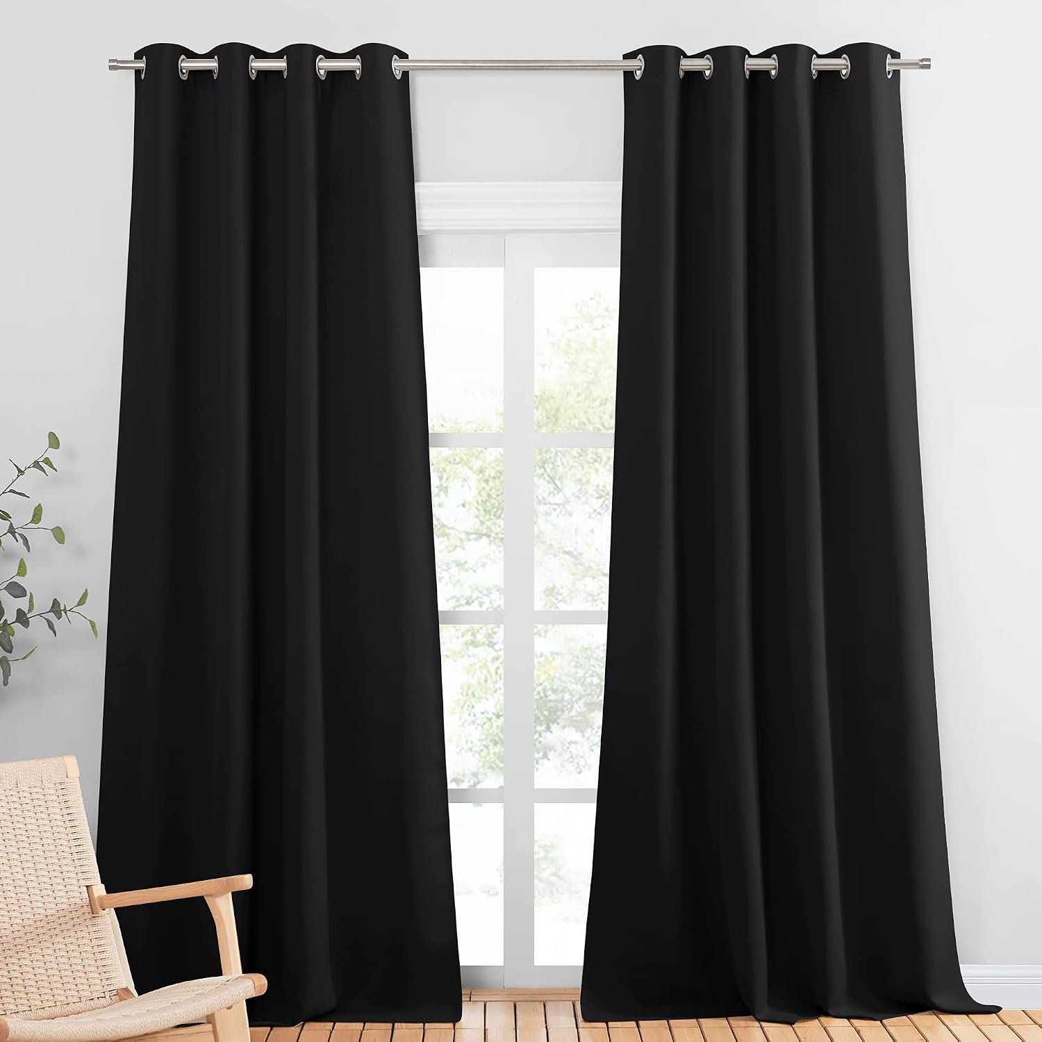 Detalle de PONY DANCE abdunkelnde Vorhänge mit Ösen (2er-Set) – 245 x 140 cm, schwarz