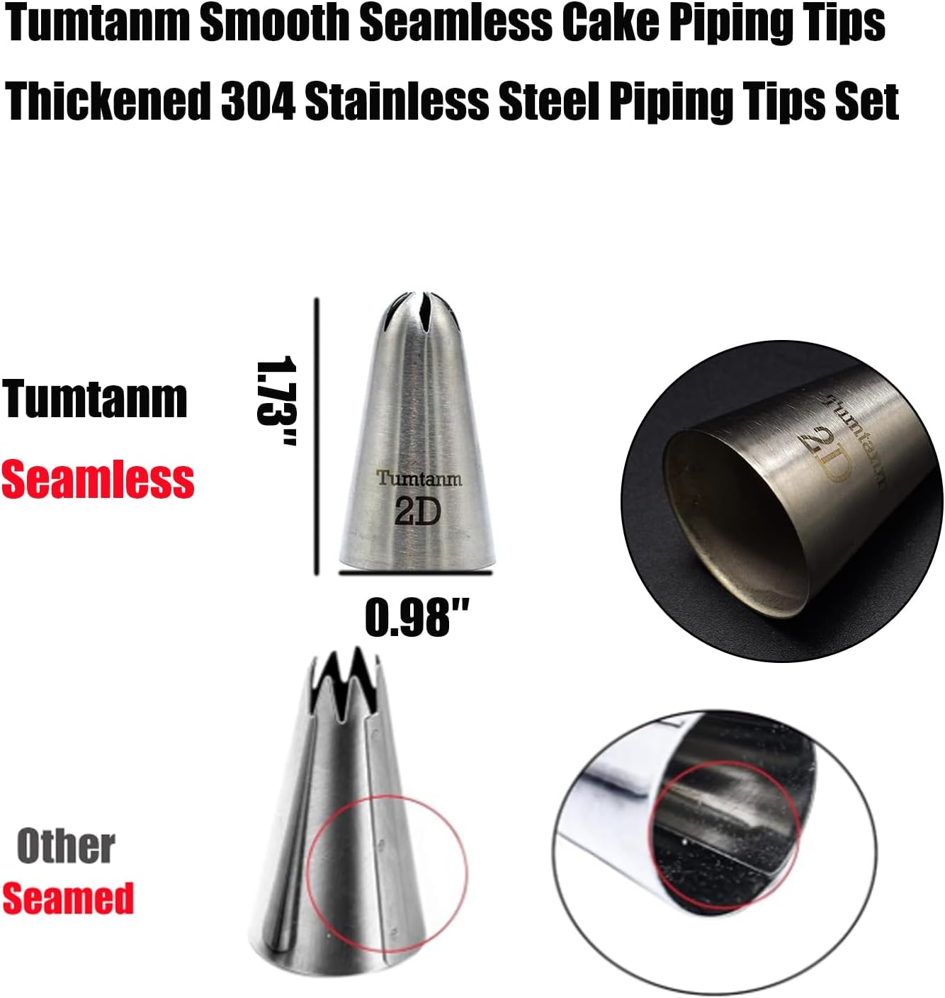 Thumbnail 1 de 8 Pack Large Piping Tips – Seamless Stainless Steel Icing Piping Nozzle Tip Set for Cake Decorating