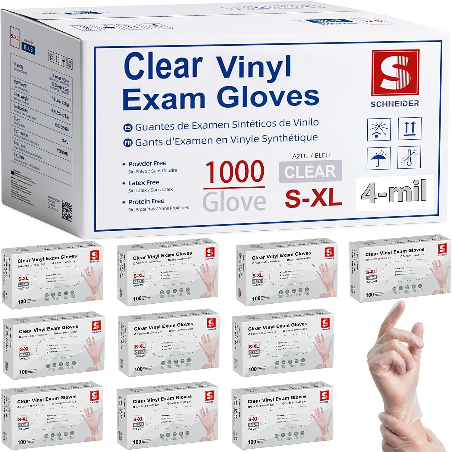 Thumbnail 5 de Schneider Clear Vinyl Exam Gloves (4 mil) – Latex-Free, Powder-Free, Food Safe