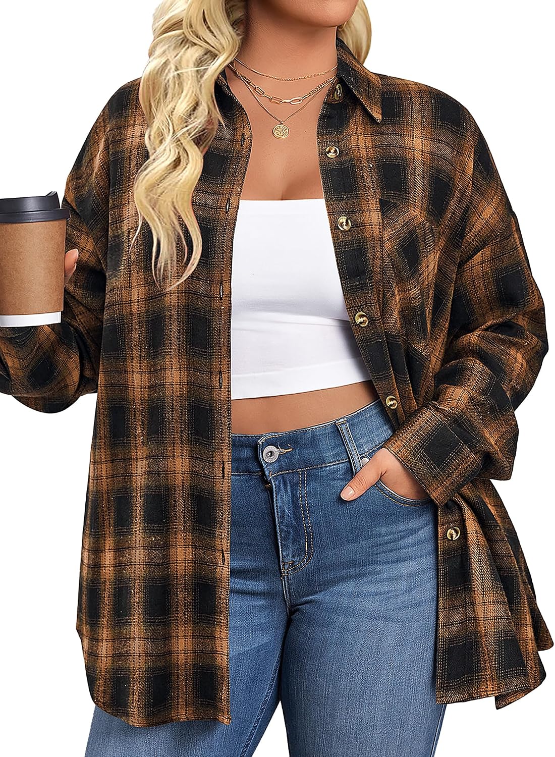 Detalle de IN'VOLAND Women's Plus Size Flannel Shirt