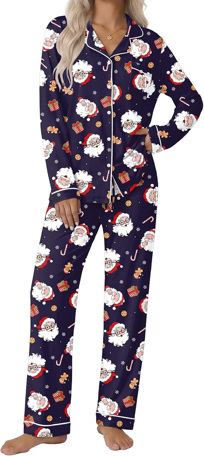 Detalle de Ekouaer Women's Long-Sleeve Pajama Set, Button-Down Rayon-Blend Loungewear