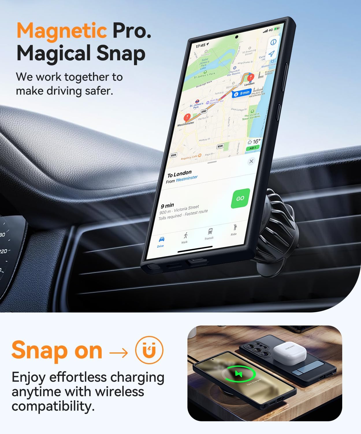 Thumbnail 5 de Coque magnétique CANSHN pour Samsung Galaxy S24 Ultra (6,8 pouces) avec béquille métallique – Noir