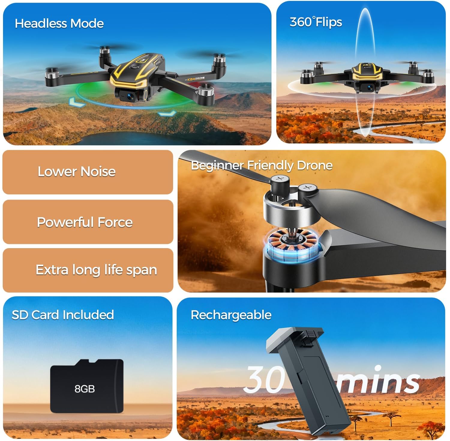 Thumbnail 6 de Drones K24 1080P camera quadcopter with 130° lens