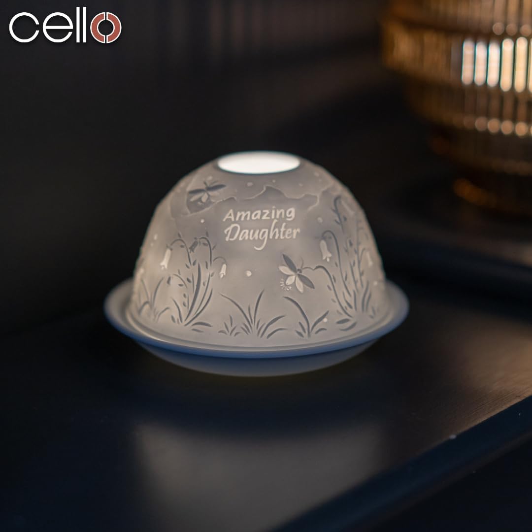 Detalle de Cello Cello Porcelain Tealight Holder Dome – “Amazing Daughter” 3D lithophane dome LED tealight warmer