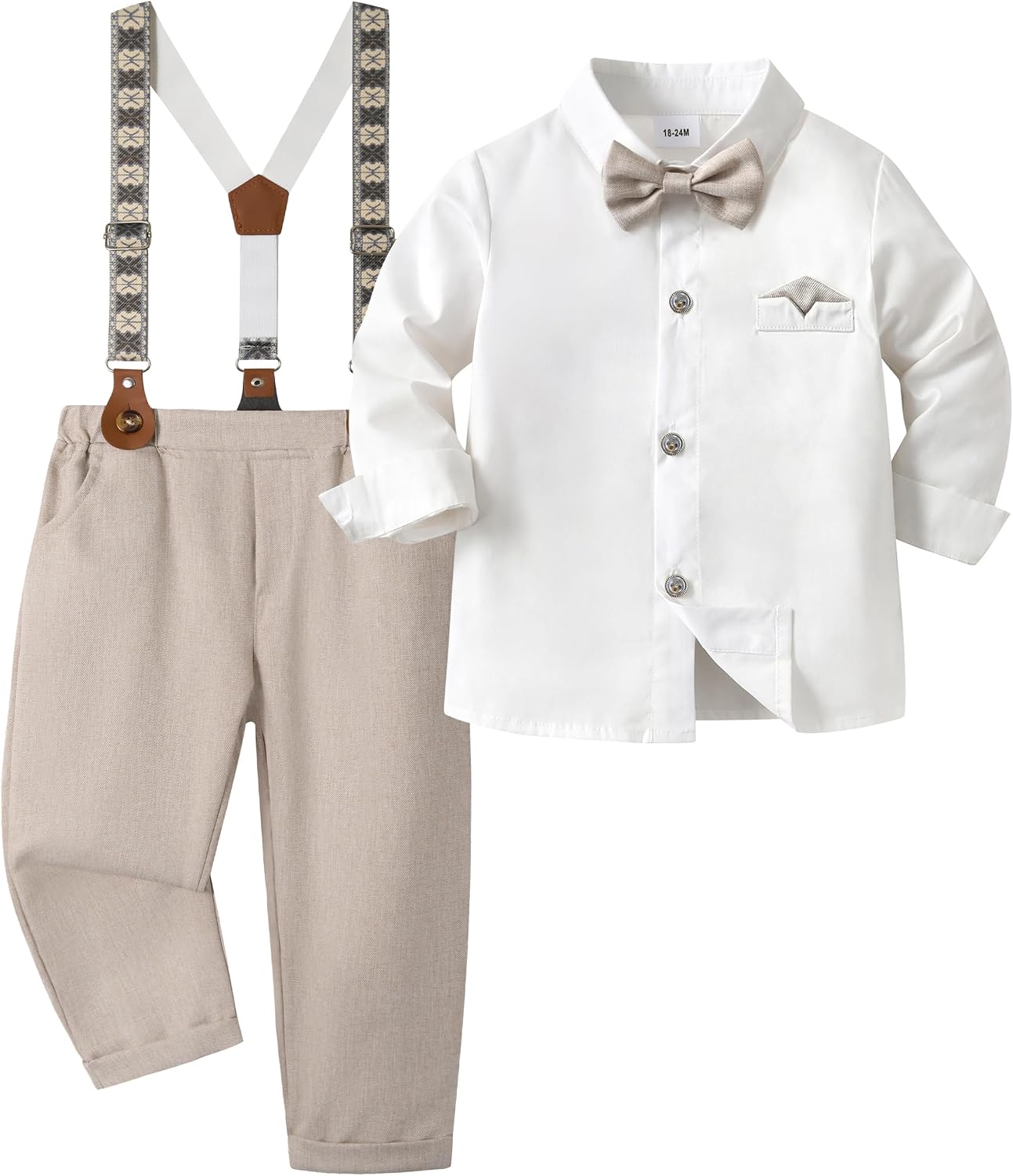 Detalle de Volunboy Baby Jungen Anzug-Set mit Langarmhemd, Fliege (abnehmbar) & Hosenträgern, 4-teilig