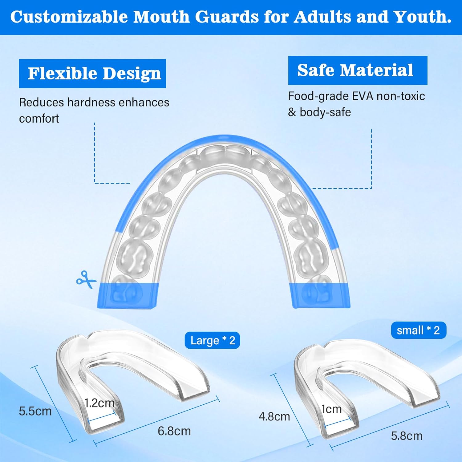 Detalle 2 de 4 Pack Sleeping Mouth Guard for Clenching Teeth at Night – Reusable, With Travel Cases (2 Large + 2 Small)